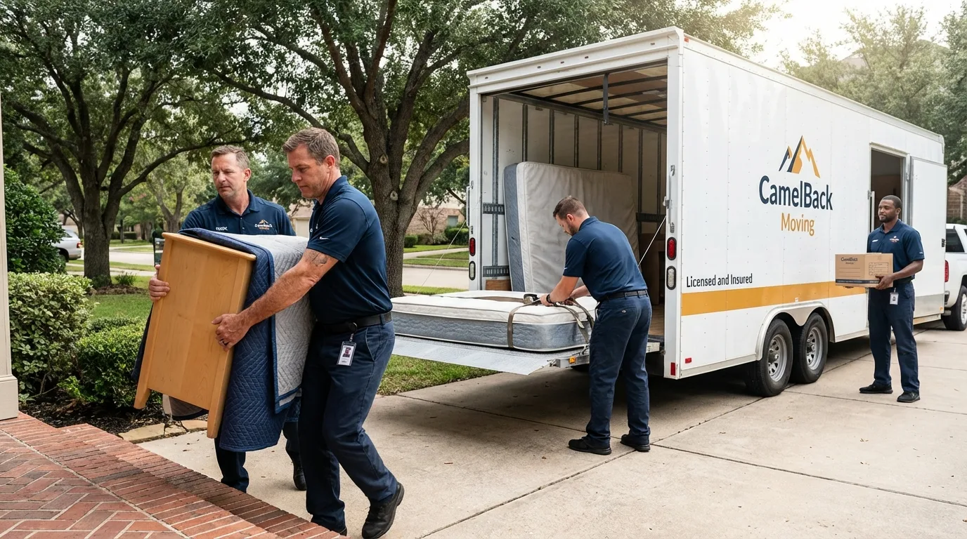 Crew loading residential truck for cross-state move from Rio Rico, AZ